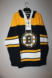 New NHL Boston Bruins old time jersey style mid weight cotton hoodie men's M