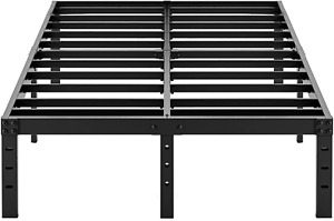 Queen Size Bed Frame, 18 Inches Tall Heavy Duty Metal 3000Lbs Steel Slats Suppor