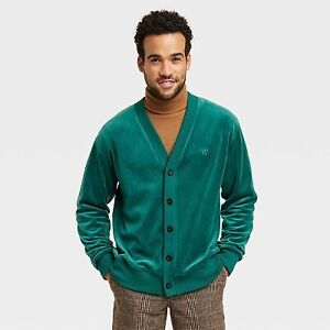 Houston White Adult Velour Cardigan Sweater - Green XXL