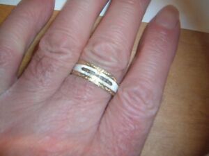 SOLID 14K YELLOW GOLD 5 DIAMOND MENS FANCY BAND RING SIZE 10.75 , 4.1 g