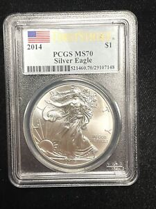 2014 AMERICAN SILVER EAGLE MS 70 PCGS FIRST STRIKE FLAG LABEL