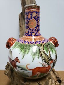 Fine Chinese Famille Rose Faience Double Ear Porcelain Vase