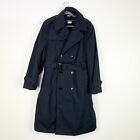 Military Mens Black All Weather Belted Double Breasted Trench Coat Notch Collar