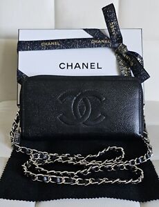 CHANEL Black Caviar CC Zip Around Wallet w/ Box & Cert. of Authenticity