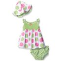 Gerber Girls' Baby 3 Piece Green Dots Set; Dress, Cap & Panties BABY SHOWER GIFT