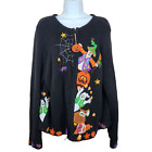 Vintage 90s Halloween Cardigan Sweater Womens XL Black Pumpkin Ghost Spider