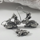 Vintage Earrings Bunny Rabbits Easter Charm Lot Silver Toned Etched Dangle