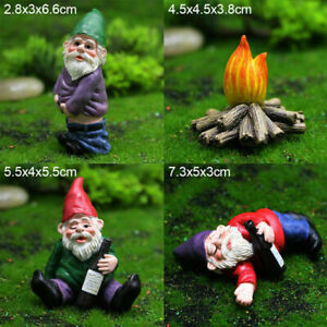 4Pcs Fairy Garden Gnomes My Little Friend Drunk Dwarfs Statue Gifts Decoration