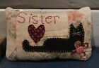 Primitive *Sister* Black Kitty Cat Shelf Pillow-From Vintage Quilt