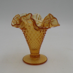 New ListingFenton Trumpet Hobnail Colonial Amber Double Crimped Ruffled Edge Vase