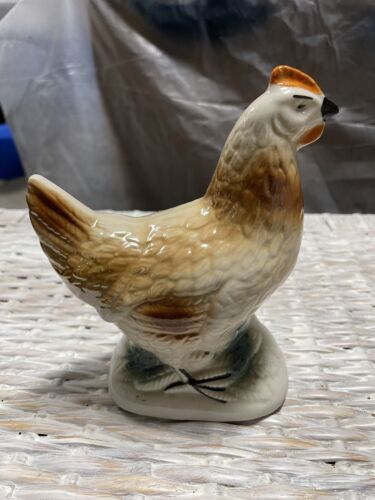 Vintage Ceramic Hen Chicken  Lusterware Figurine Made in Brazil 7” Tall Cottage