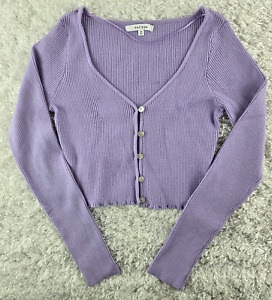 PacSun lilac purple ribbed cropped cardigan sweater SIZE XS lettuce hem (X)