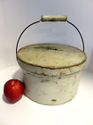 IMPRESSIVE LRG ANTIQUE  THICK WALL BAIL HANDLE PANTRY BOX OLD WHITE PAINT AAFA