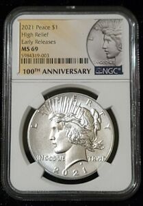 2021-P SILVER PEACE DOLLAR HIGH RELIEF 100TH ANNIVERSARY NGC MS 69 LOW POP
