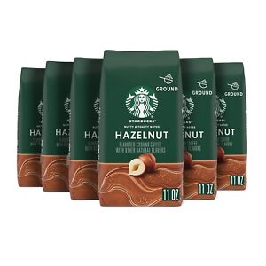 BEST BEFORE 2/23 Starbucks Hazelnut Medium Roast Ground Coffee 6 bags 11 OZ EACH