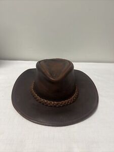 Men / Women Brown Genuine Leather Cowboy Western Hat Sz M