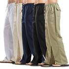 Mens Summer Cotton Linen Pants Drawstring Elastic Waist Wide Leg Loose Trousers