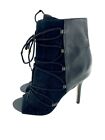 Sam Edelman Asher Black Leather Ankle Boots Suede Leather Lace Up 7.5 New SH36