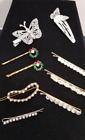 Nine hair clips faux pearl clear stones butterflies goldtone and silvertone new