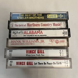 Lot Of 6 80s 90s Country Cassette Tapes Alabama Vince Gill Hank Williams Jr