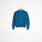Vintage Wool Blend Nordic Sweater Womens Medium  Metal Button Cardigan Slim Blue