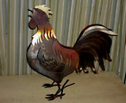 LARGE Outdoor Garden Decor. Rustic Farmhouse Iron Rooster. Weighted swing tail.