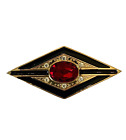 VTG Art Deco Brooch Rhinestones Jet Black Enamel Gold Accents Red Ruby Stone 3