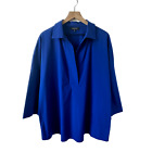 Lafayette 148 Royal Blue 3/4 Sleeve Cotton Blend Pullover Blouse XXL