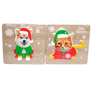 2 Pack Christmas Wooden Dog Cat Jigsaw Puzzles for Kids Educational Preschool