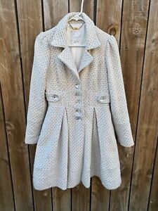 Vintage Women's sz S-M textured Swing Coat Career Girl glam buttons