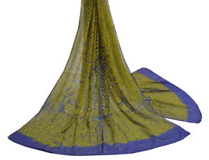 Sushila Vintage Blue Indian Dupatta Pure Georgette Silk Embroidered Long Stole