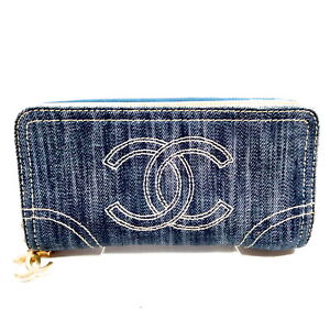 Chanel Long Wallet  Navy Blue Denim 432422
