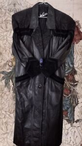 Size M  Winlet Vintage Goth Style 80's Leather Long Trench Coat