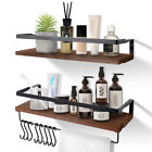 Floating Shelves,Wall Mounted Set of 2 Rustic Wood Shelves Storage with Hooks