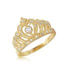 10K Solid Yellow Gold Cubic Zirconia Crown Ring -Royal Polished Band Women Girls