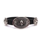 King Baby Skull and MB Cross Black Leather Bracelet With Hook Clasp .925 USA