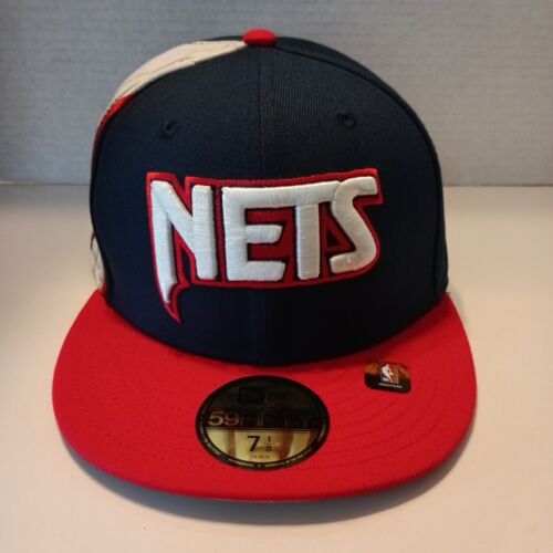 New Era Brooklyn Nets Men's Hat NBA City Edition Fitted Cap Size 7 1/8 Navy/Red