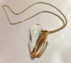 Vintage Gold Trimmed Seashell Pendant Necklace on Gold Tone Chain Ocean Beach C