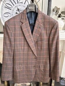 BRIONI men's pure cashmere port jacket brown w/wide black & tan plaid sz 48R 50R