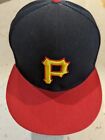 Pittsburgh Pirates Hat Cap New Era Size 7 3/8 Fitted Wool Black Red 59Fifty MLB