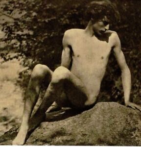 Young Man Sitting on a Rock Sunning late 19th Century gay photo collection 4 x 6