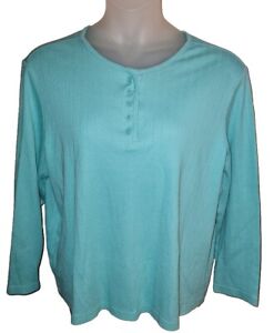 Blair 1/4 Button Knit Top  Sweater Shirt Women Size 2XL Ribbed Blue Green