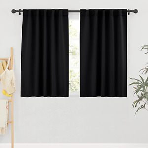 Bedroom Blackout Curtains 42-Inch Wide X 45-Inch Long Black 2 Panel Living Room
