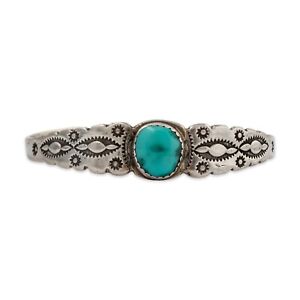 NATIVE OLD PAWN STERLING TURQUOISE STAMPS WORK BABY CUFF BRACELET 5.25