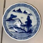 1860 Antique Vintage Japanese Ko-Imari Blue White Landscape Scene Porcelain 6”