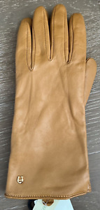New Etienne Aigner Womens Leather Gloves Cashmere Lining Chestnut Camel Brown XL