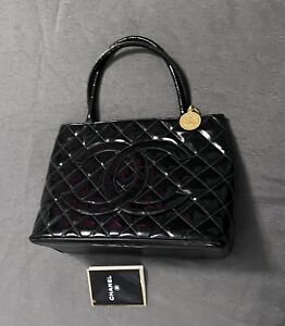 Chanel Black Quilted Patent Leather Medallion Tote (Authentic Pre-Owned) Women's