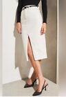 70 Leather Midi Pencil Skirt In White Bone Color Dramatic Slits With Pockets