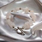 Beautiful Sterling Silver And Pink Rose Quartz Bracelet 7 Inch 925 Authentic