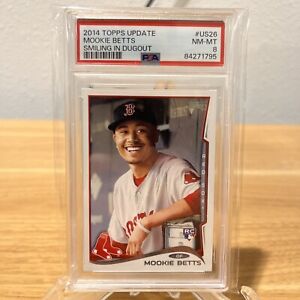 2014 Topps Update #US26 Mookie Betts SP RC Smiling In Dugout PSA 8 Rookie